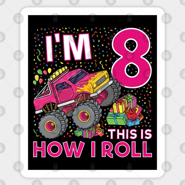 8th Birthday Monster Truck Party Gift 8 Year Old Girl Sticker by silentsoularts